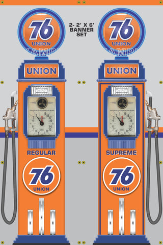 UNION 76 GASOLINE CLOCK FACE GAS PUMPS GAS STATION DISPLAY PRINTED BANNER 2' x 6' SINGLES OR SET