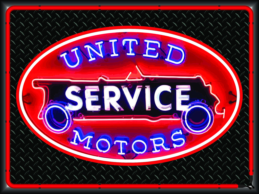 UNITED MOTORS SERVICE Neon Effect Sign Printed Banner 4' x 3' – Revved ...