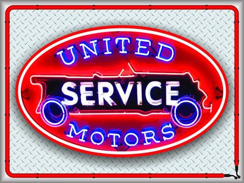UNITED MOTORS SERVICE Neon Effect Sign Printed Banner 4' x 3'