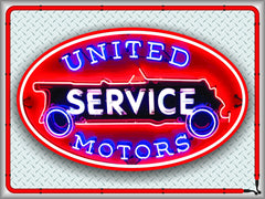 UNITED MOTORS SERVICE Neon Effect Sign Printed Banner 4' x 3'