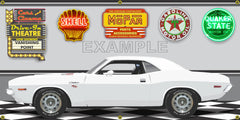 VANISHING POINT 1970 DODGE CHALLENGER WHITE MOVIE CAR GARAGE SCENE SIDE VIEW BANNER SIGN ART MURAL VARIOUS SIZES