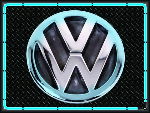 VOLKSWAGEN CHROME STYLE EMBLEM Neon Effect Sign Printed Banner 4' x 3'