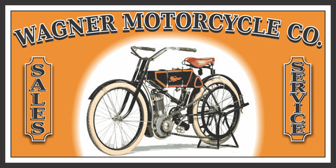 WAGNER MOTORCYCLE COMPANY VINTAGE MOTORCYCLE OLD SIGN REMAKE ALUMINUM CLAD SIGN VARIOUS SIZES