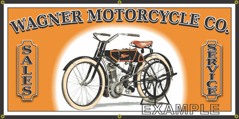 WAGNER MOTORCYCLE CO DEALER VINTAGE OLD SCHOOL SIGN REMAKE BANNER SIGN ART MURAL 2' X 4'/3' X 6'