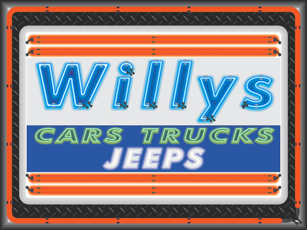 WILLYS CARS TRUCK JEEPS MARQUEE Neon Effect Sign Printed Banner 4' x 3'
