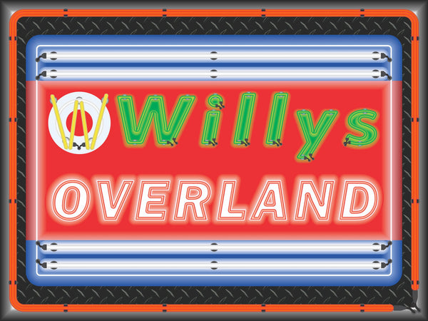WILLYS OVERLAND MARQUEE Neon Effect Sign Printed Banner 4' x 3'