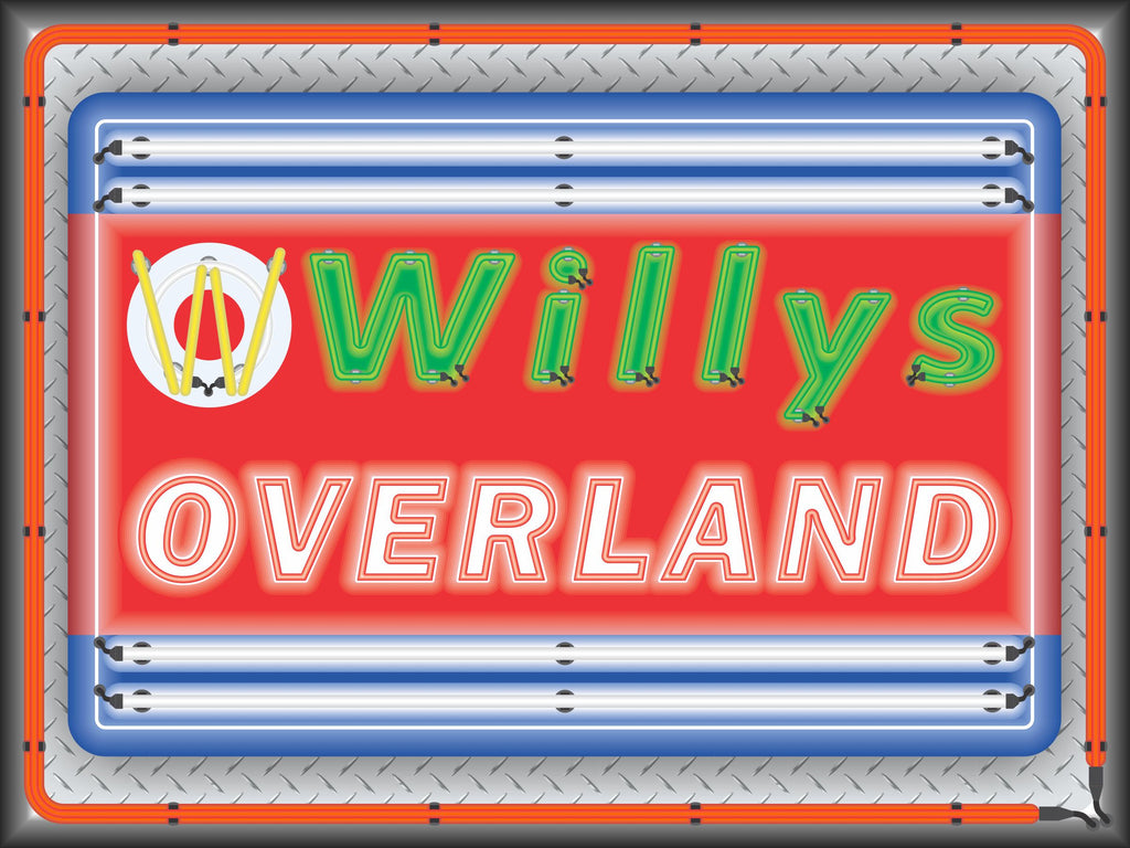 WILLYS OVERLAND MARQUEE Neon Effect Sign Printed Banner 4' x 3'