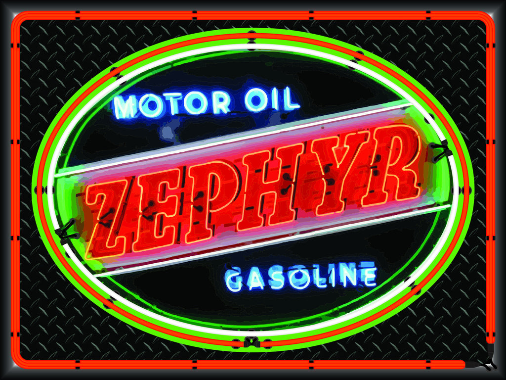 ZEPHYR MOTOR OIL GASOLINE Neon Effect Sign Printed Banner 4' x 3'