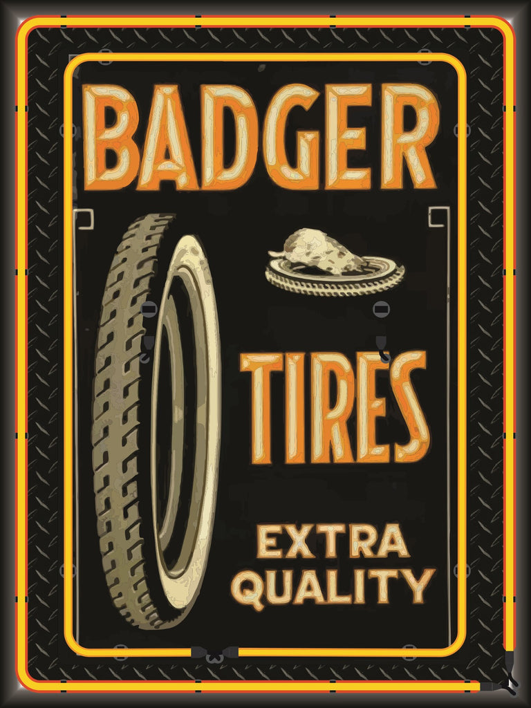 BADGER TIRES Neon Effect Sign Printed Banner 4' x 3'